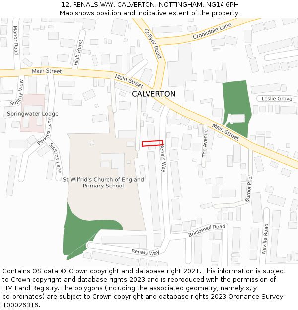 12, RENALS WAY, CALVERTON, NOTTINGHAM, NG14 6PH: Location map and indicative extent of plot