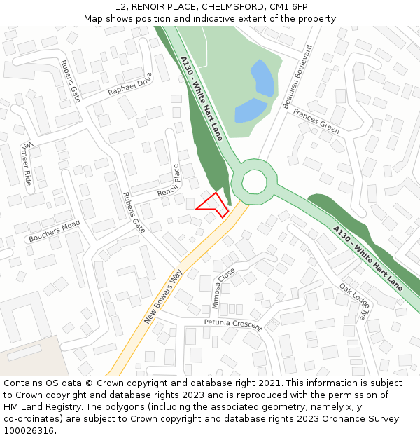 12, RENOIR PLACE, CHELMSFORD, CM1 6FP: Location map and indicative extent of plot