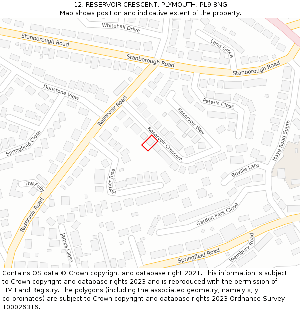 12, RESERVOIR CRESCENT, PLYMOUTH, PL9 8NG: Location map and indicative extent of plot