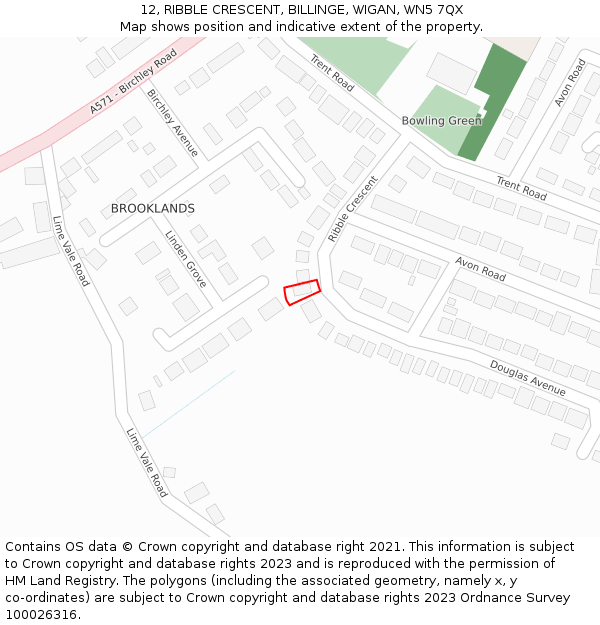 12, RIBBLE CRESCENT, BILLINGE, WIGAN, WN5 7QX: Location map and indicative extent of plot