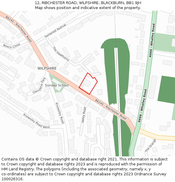 12, RIBCHESTER ROAD, WILPSHIRE, BLACKBURN, BB1 9JH: Location map and indicative extent of plot