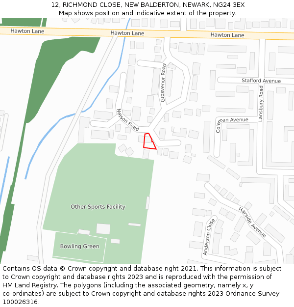 12, RICHMOND CLOSE, NEW BALDERTON, NEWARK, NG24 3EX: Location map and indicative extent of plot