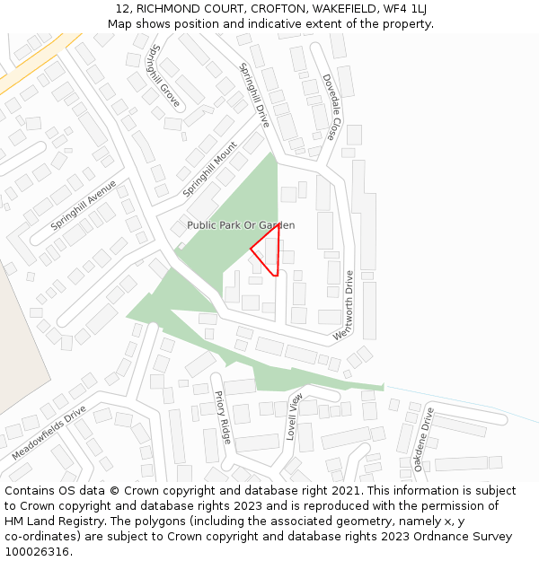 12, RICHMOND COURT, CROFTON, WAKEFIELD, WF4 1LJ: Location map and indicative extent of plot