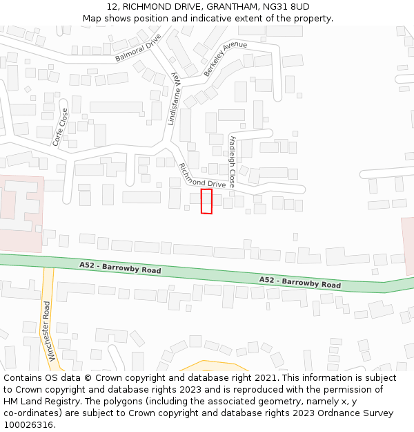 12, RICHMOND DRIVE, GRANTHAM, NG31 8UD: Location map and indicative extent of plot