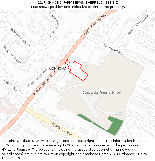 12, RICHMOND FARM MEWS, SHEFFIELD, S13 8JZ: Location map and indicative extent of plot