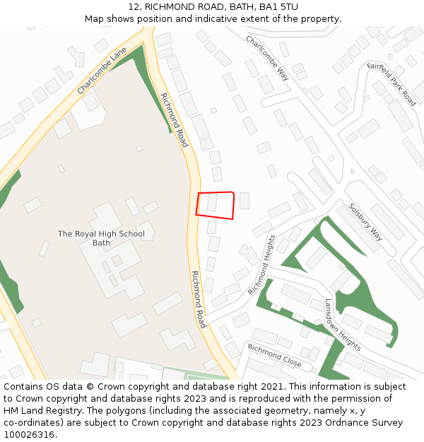 12, RICHMOND ROAD, BATH, BA1 5TU: Location map and indicative extent of plot