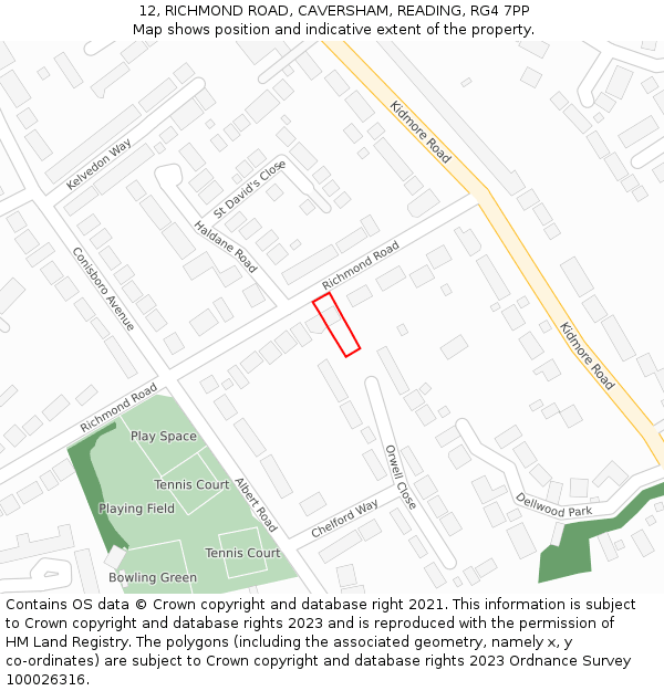 12, RICHMOND ROAD, CAVERSHAM, READING, RG4 7PP: Location map and indicative extent of plot