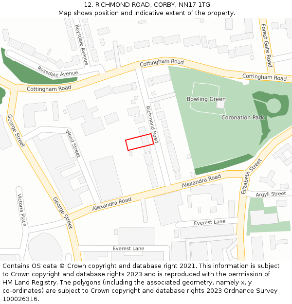 12, RICHMOND ROAD, CORBY, NN17 1TG: Location map and indicative extent of plot