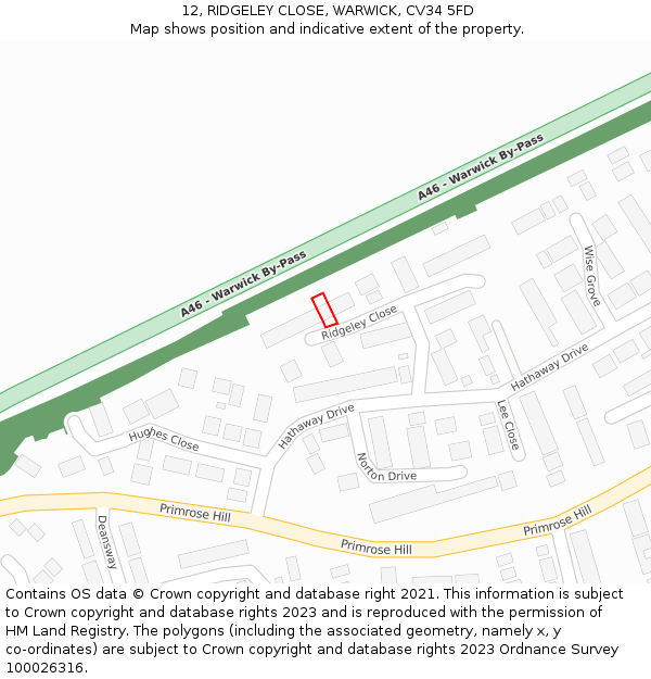 12, RIDGELEY CLOSE, WARWICK, CV34 5FD: Location map and indicative extent of plot