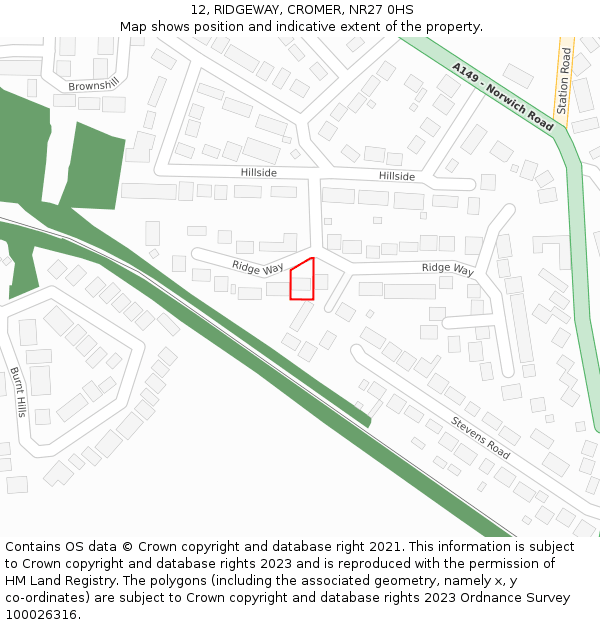 12, RIDGEWAY, CROMER, NR27 0HS: Location map and indicative extent of plot