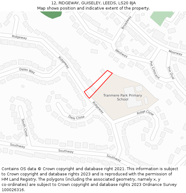 12, RIDGEWAY, GUISELEY, LEEDS, LS20 8JA: Location map and indicative extent of plot