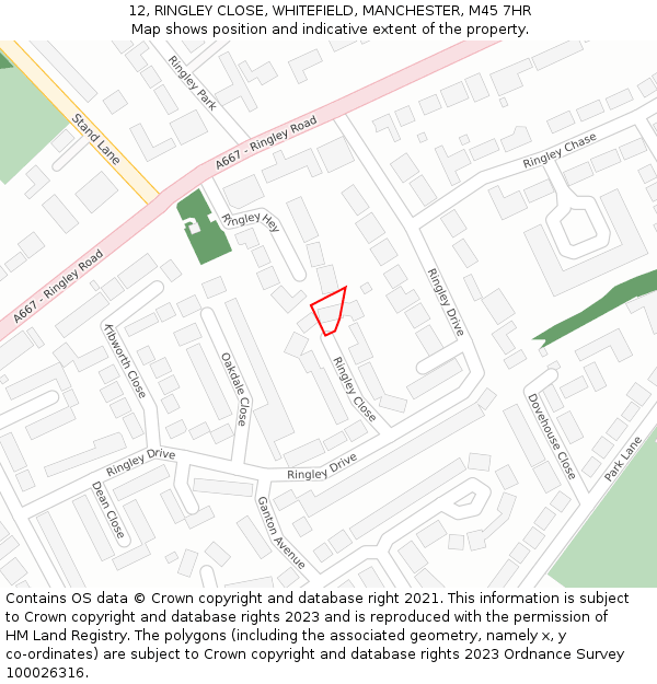 12, RINGLEY CLOSE, WHITEFIELD, MANCHESTER, M45 7HR: Location map and indicative extent of plot