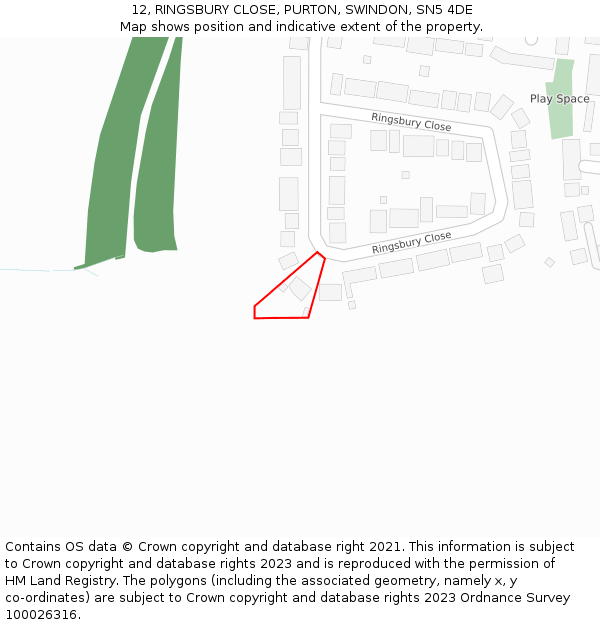 12, RINGSBURY CLOSE, PURTON, SWINDON, SN5 4DE: Location map and indicative extent of plot