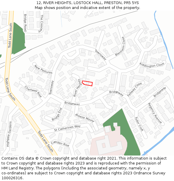 12, RIVER HEIGHTS, LOSTOCK HALL, PRESTON, PR5 5YS: Location map and indicative extent of plot