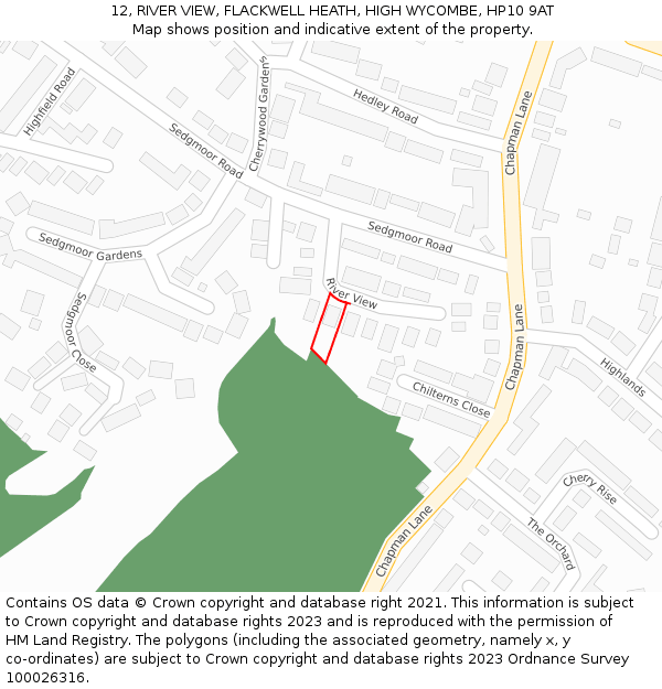 12, RIVER VIEW, FLACKWELL HEATH, HIGH WYCOMBE, HP10 9AT: Location map and indicative extent of plot
