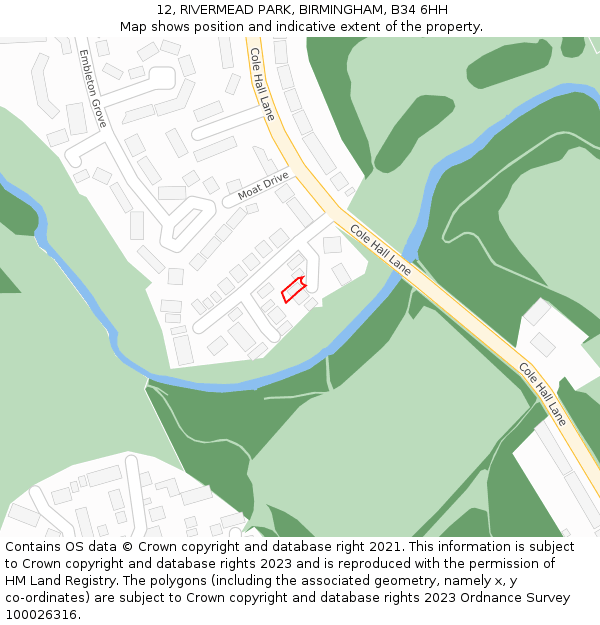 12, RIVERMEAD PARK, BIRMINGHAM, B34 6HH: Location map and indicative extent of plot