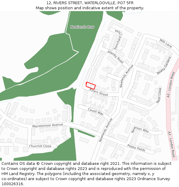 12, RIVERS STREET, WATERLOOVILLE, PO7 5FR: Location map and indicative extent of plot