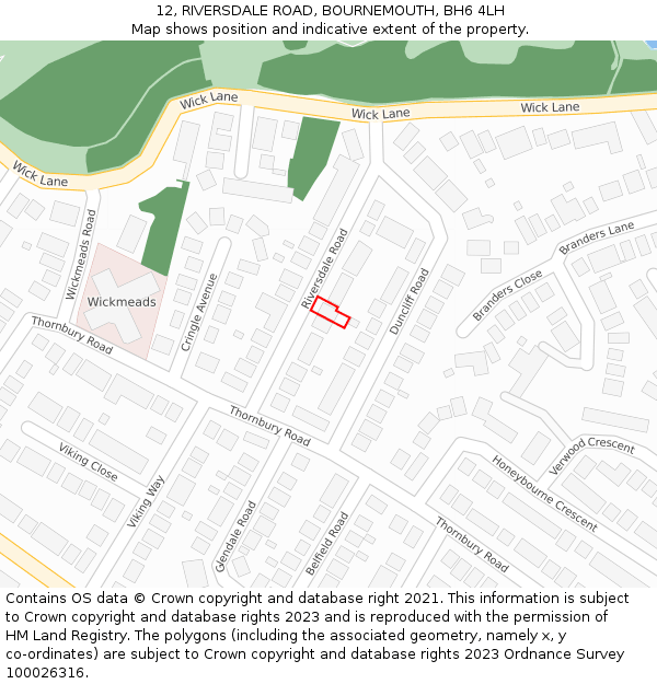 12, RIVERSDALE ROAD, BOURNEMOUTH, BH6 4LH: Location map and indicative extent of plot