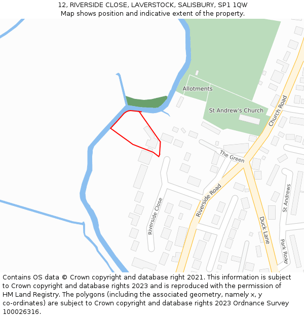 12, RIVERSIDE CLOSE, LAVERSTOCK, SALISBURY, SP1 1QW: Location map and indicative extent of plot