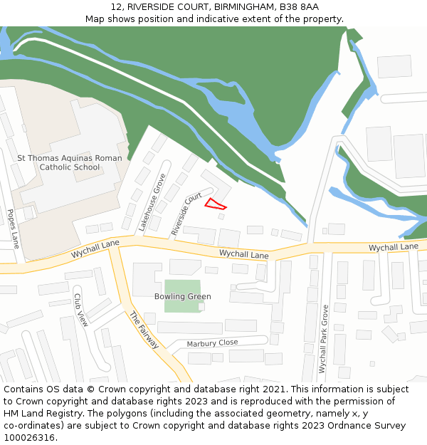 12, RIVERSIDE COURT, BIRMINGHAM, B38 8AA: Location map and indicative extent of plot