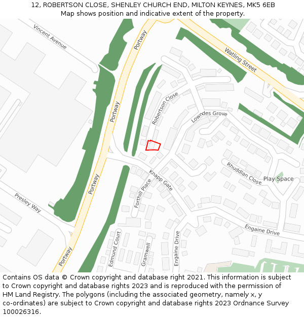 12, ROBERTSON CLOSE, SHENLEY CHURCH END, MILTON KEYNES, MK5 6EB: Location map and indicative extent of plot