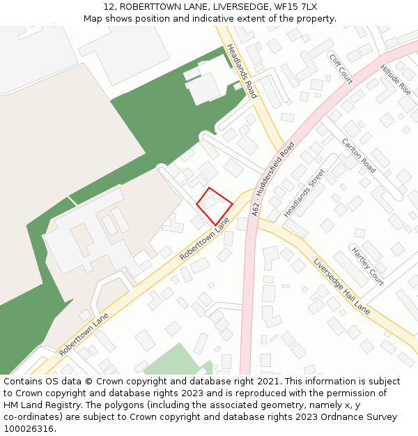 12, ROBERTTOWN LANE, LIVERSEDGE, WF15 7LX: Location map and indicative extent of plot