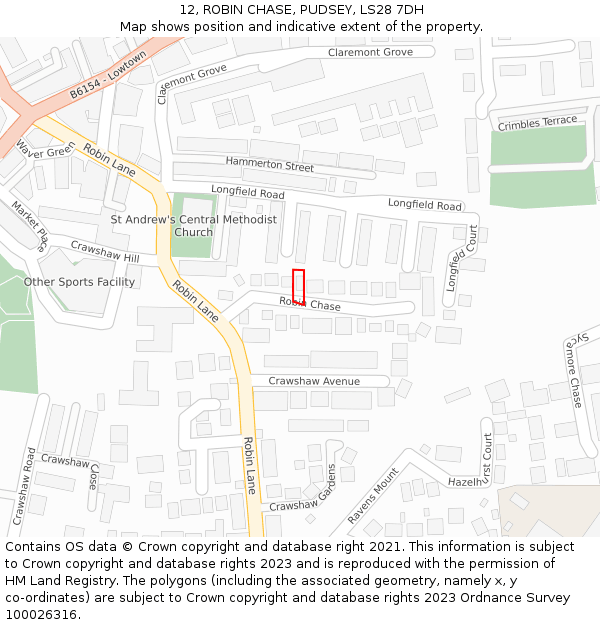 12, ROBIN CHASE, PUDSEY, LS28 7DH: Location map and indicative extent of plot