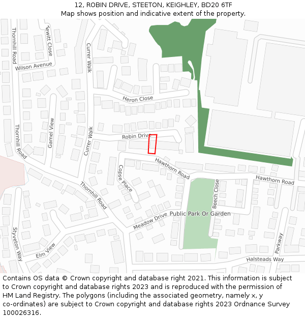 12, ROBIN DRIVE, STEETON, KEIGHLEY, BD20 6TF: Location map and indicative extent of plot