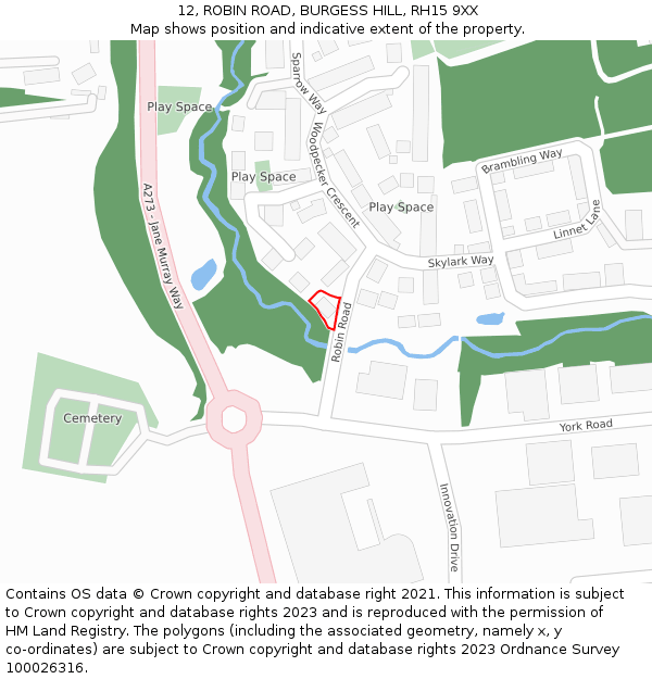 12, ROBIN ROAD, BURGESS HILL, RH15 9XX: Location map and indicative extent of plot