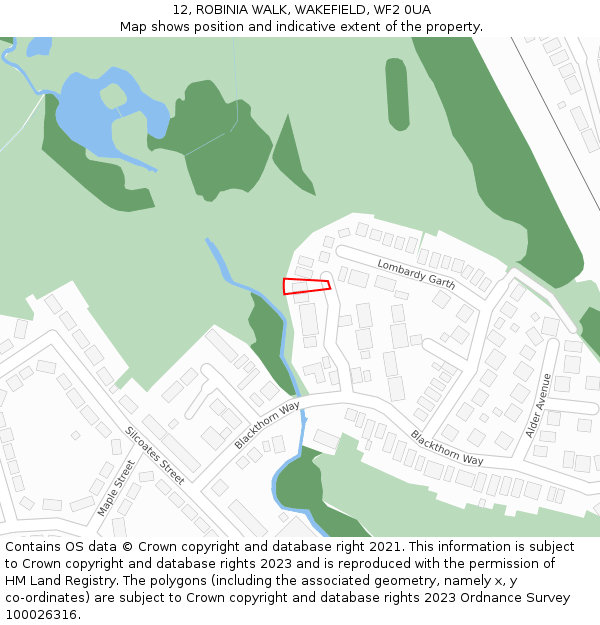 12, ROBINIA WALK, WAKEFIELD, WF2 0UA: Location map and indicative extent of plot