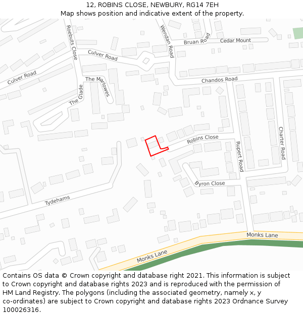 12, ROBINS CLOSE, NEWBURY, RG14 7EH: Location map and indicative extent of plot