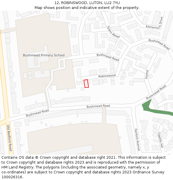 12, ROBINSWOOD, LUTON, LU2 7YU: Location map and indicative extent of plot