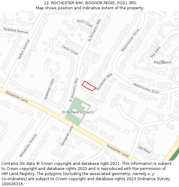 12, ROCHESTER WAY, BOGNOR REGIS, PO21 3RD: Location map and indicative extent of plot