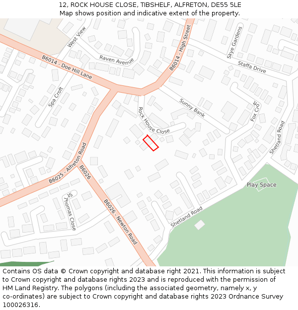 12, ROCK HOUSE CLOSE, TIBSHELF, ALFRETON, DE55 5LE: Location map and indicative extent of plot