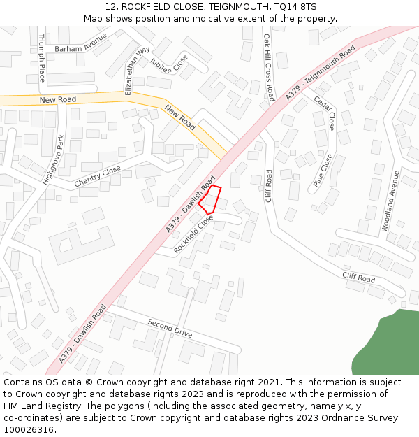 12, ROCKFIELD CLOSE, TEIGNMOUTH, TQ14 8TS: Location map and indicative extent of plot