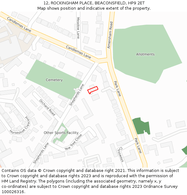 12, ROCKINGHAM PLACE, BEACONSFIELD, HP9 2ET: Location map and indicative extent of plot