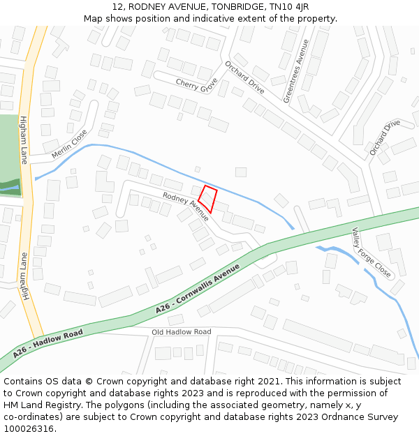 12, RODNEY AVENUE, TONBRIDGE, TN10 4JR: Location map and indicative extent of plot