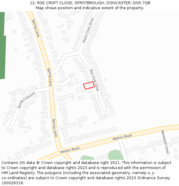 12, ROE CROFT CLOSE, SPROTBROUGH, DONCASTER, DN5 7QB: Location map and indicative extent of plot