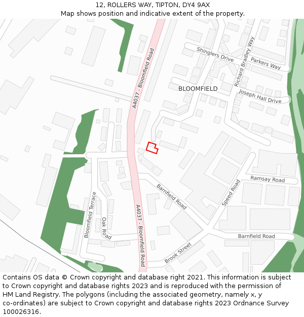 12, ROLLERS WAY, TIPTON, DY4 9AX: Location map and indicative extent of plot