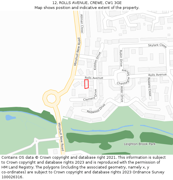 12, ROLLS AVENUE, CREWE, CW1 3GE: Location map and indicative extent of plot