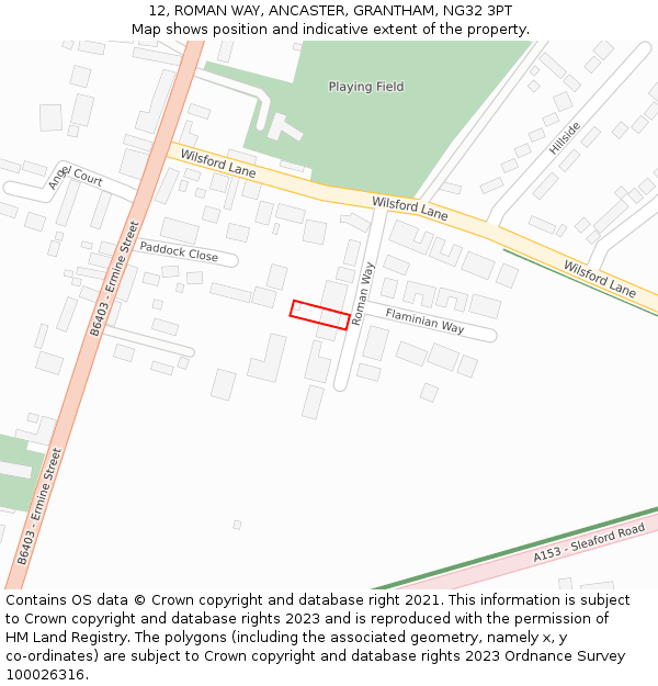 12, ROMAN WAY, ANCASTER, GRANTHAM, NG32 3PT: Location map and indicative extent of plot