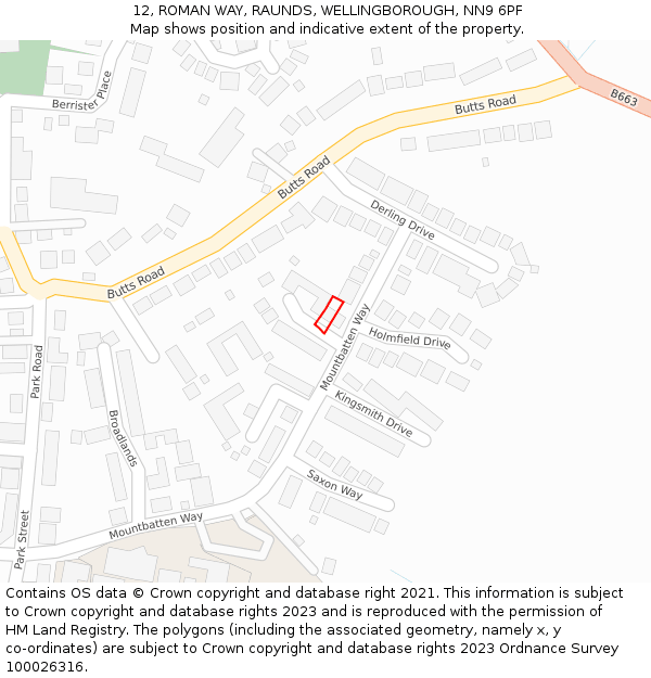 12, ROMAN WAY, RAUNDS, WELLINGBOROUGH, NN9 6PF: Location map and indicative extent of plot