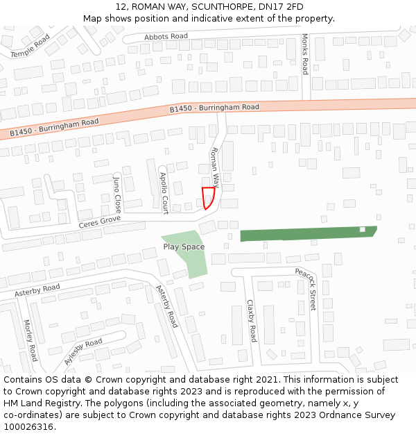 12, ROMAN WAY, SCUNTHORPE, DN17 2FD: Location map and indicative extent of plot