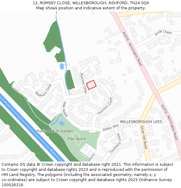 12, ROMSEY CLOSE, WILLESBOROUGH, ASHFORD, TN24 0QX: Location map and indicative extent of plot