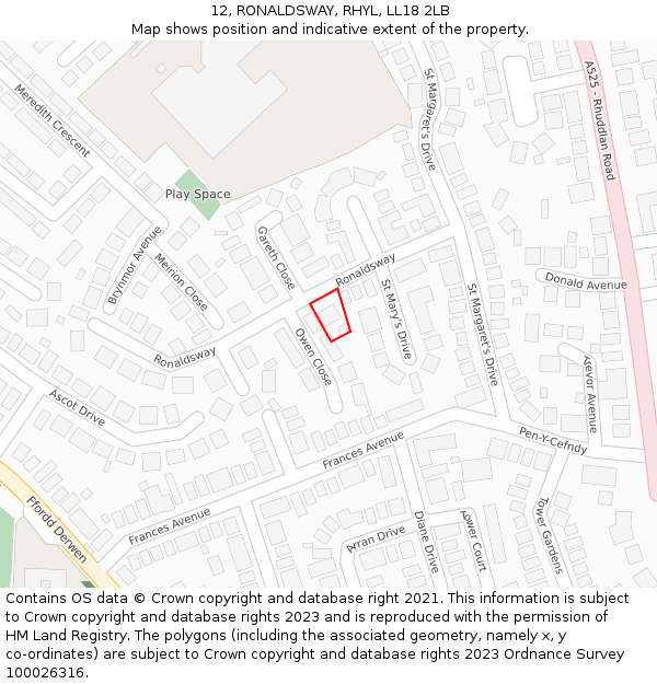 12, RONALDSWAY, RHYL, LL18 2LB: Location map and indicative extent of plot