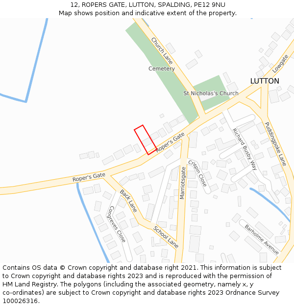 12, ROPERS GATE, LUTTON, SPALDING, PE12 9NU: Location map and indicative extent of plot