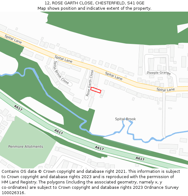 12, ROSE GARTH CLOSE, CHESTERFIELD, S41 0GE: Location map and indicative extent of plot