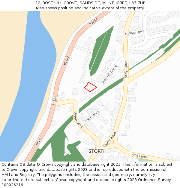 12, ROSE HILL GROVE, SANDSIDE, MILNTHORPE, LA7 7HR: Location map and indicative extent of plot