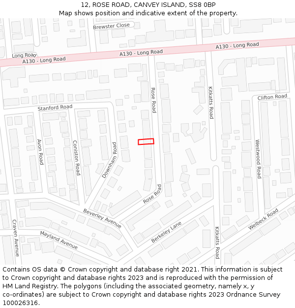 12, ROSE ROAD, CANVEY ISLAND, SS8 0BP: Location map and indicative extent of plot