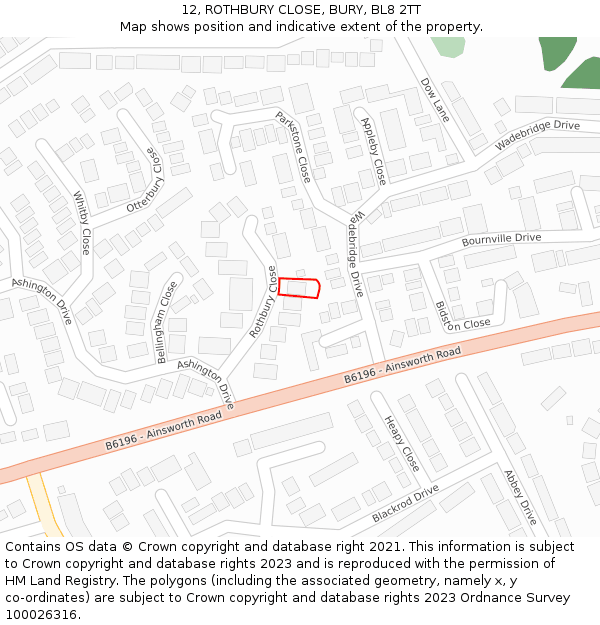 12, ROTHBURY CLOSE, BURY, BL8 2TT: Location map and indicative extent of plot